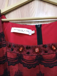 Elegant Red &amp; Black Lace Dress