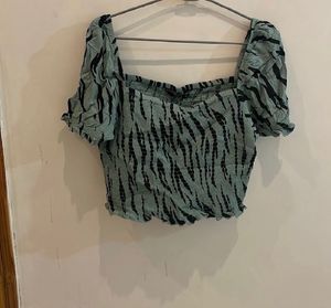Trendy Smocked Tiger Print Crop Top