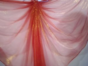 Vibrant Red Net saree fabric with Golden Sheen
