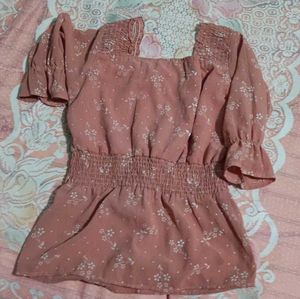 Cute Floral Print Smocked Top