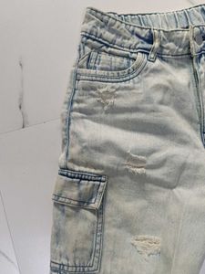 Acid Wash Denim Cargo Shorts