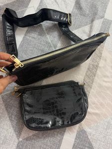 Chic Black Croc Clutch Set brand new