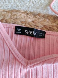 SHEIN Pink Solid Rib-Knit Cami Bodysuit