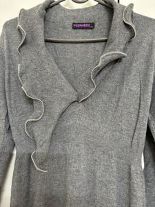 Stylish Grey Ruffled Knit Dress