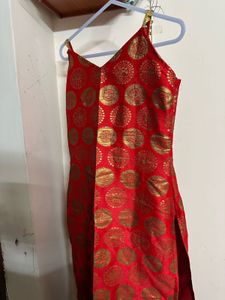Elegant Red Kurta Set with Gold Motifs