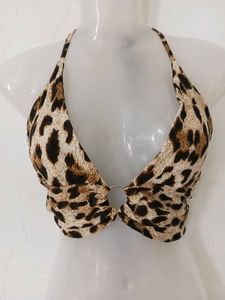 Leopard Print Halter Neck Crop Top