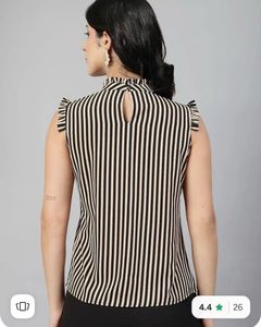 Chic Striped Sleeveless High Neck Top