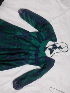 Stylish Green & Purple Printed frock suit
