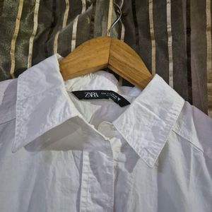 Zara White Cropped Shirt