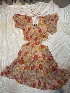 Floral Print Mini Dress with Cutout Detail