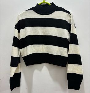 H&M Polo Neck Striped Cropped Sweater (XS)