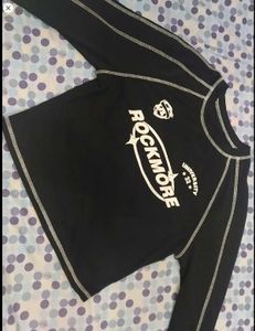 Black "Rockmore" Graphic Long Sleeve Crop Top