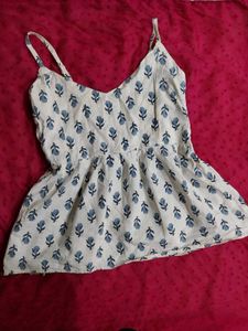 White Floral Print Kurti Top