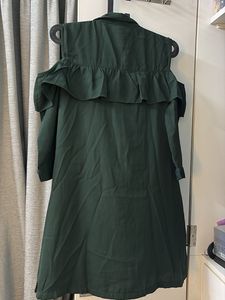 Chic Green Cold Shoulder Ruffle Dress