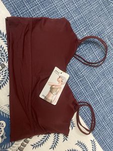 Burgundy Sports Bra with Strappy Detail