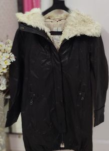 Stylish Black Faux Fur Trim Coat
