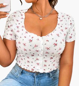 Floral Button-Up Lettuce Hem Crop Top