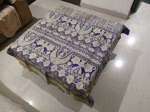 Elegant Blue &amp; Gold Brocade Pure Silk Saree