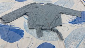 Blue Eyelet Tie-Front Shirt