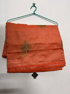 Orange Saree with Golden Blouse Piece