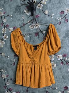 Mustard Yellow Ruched Peplum Top