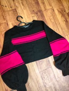 Black & Pink Striped Winter Top❄️