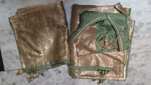 Elegant Olive Green Blouse with Golden Work dupatt