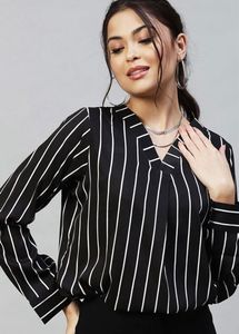Black &amp; White Striped V-Neck Tunic