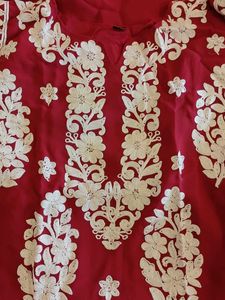 Beautiful Red Kurta with White Embroidery