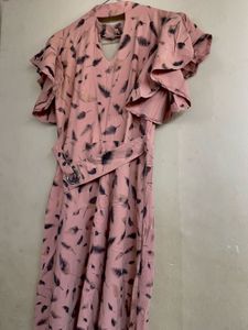Pink Feather Print Maxi Dress