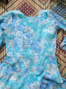 Blue Floral Midi Dress with Ruffles
