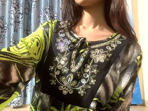 Stylish Printed Kurta with Embellished Neckline