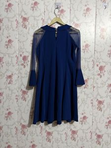 Elegant Navy Blue Sheer Sleeve Dress