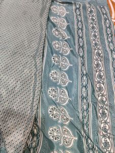 Elegant Teal Printed Saree without blouse