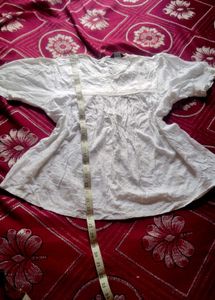 White Puff Sleeve Embroidered Top