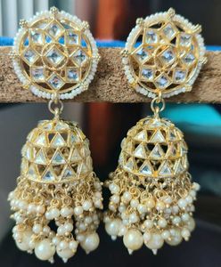Exquisite Kundan & Pearl Jhumka Earrings