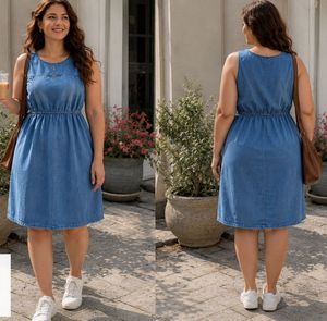 Stylish Blue Denim Dress knee length