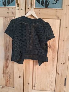 Chic Black Eyelet Cropped Jacket