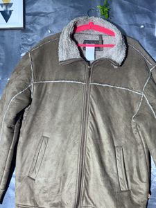Men's Brown Faux Suede Sherpa Lined Jacket