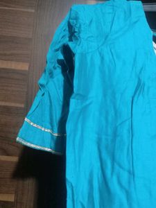 Teal Kurta Set with Silver Stripes