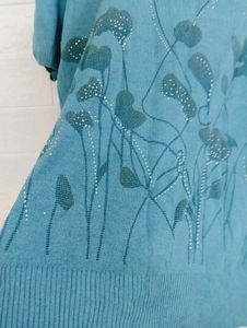Blue Floral Knit Top