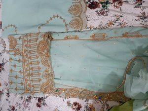 Pure Georgette Embellished Sky Blue Dress Material