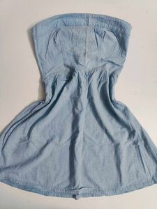 Vintage Y2K Light Blue Denim Strapless Dress