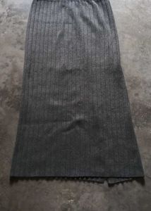 Gray Knit Slit Midi Skirt