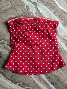 Strapless Ruched Polka Dot Tie Up Top