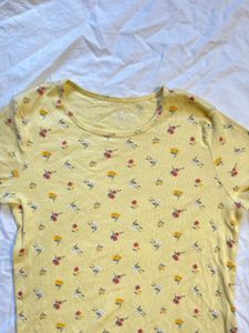 Yellow Floral Lettuce Hem T-Shirt