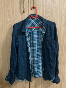 Reversible Blue Plaid Long Sleeve Shirt