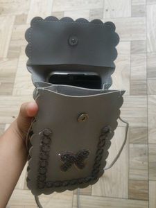 Cute Grey Crossbody Bag with Pom-Pom