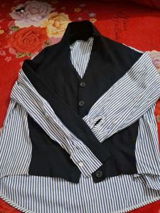 Striped Shirt &amp; Cardigan Combo