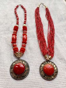 Red Stone Pendant Necklace Set